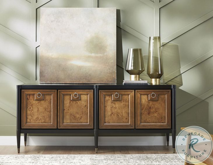 Solmere Black and Mapa Burl 4 Door Console Table