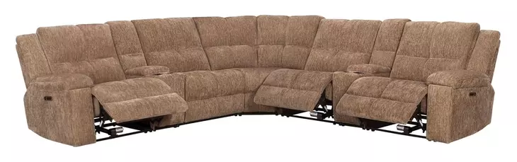 Bronco Plush Tobacco 7 Piece Modular Zero Gravity Power Reclining Sectional with Power Adjustable Headrest and USB Charging