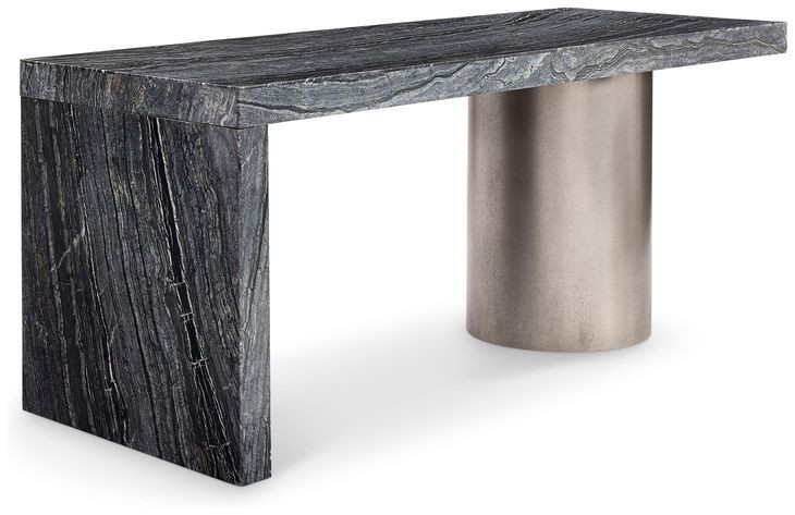 Linea Black Forest Marble And Textured Graphite Metal Desk