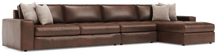 Nest Brown Leather 3 Piece Modular Sectional with RAF Chaise and Pillows