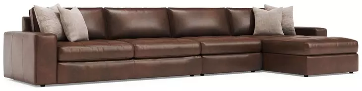 Nest Brown Leather 3 Piece Modular Sectional with RAF Chaise and Pillows