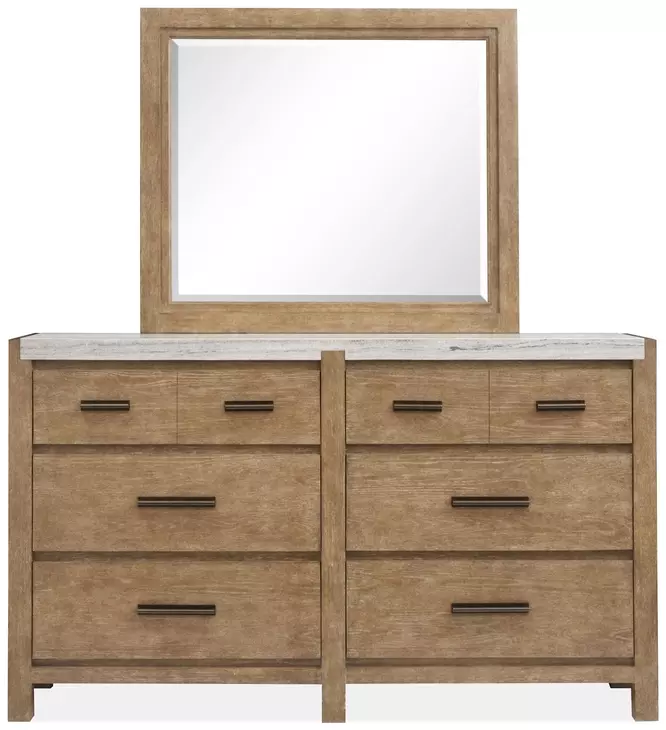 Plum Creek Sierra Brown and White 6 Drawer Marble Top Dresser with Rectangular Mirror