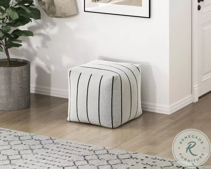 Pewter Black And Off White Pouf