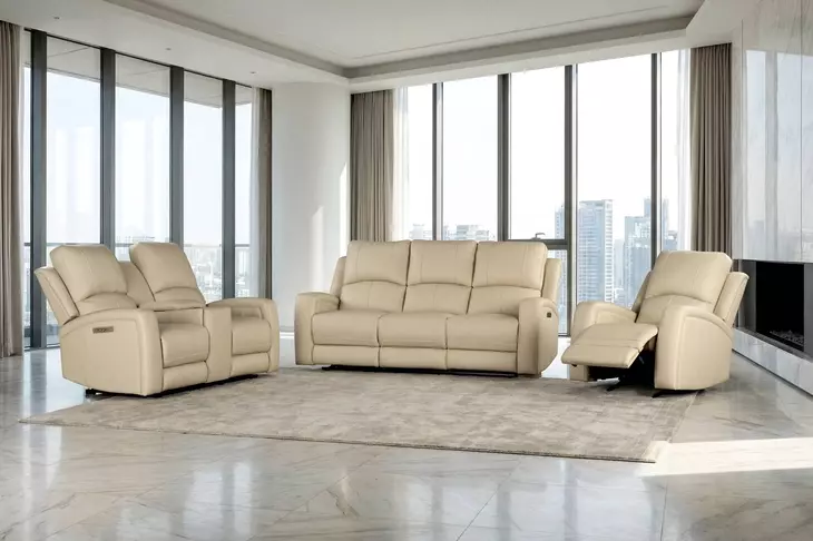 Aria Taupe Stone Leather Zero Gravity Triple Power Reclining Living Room Set