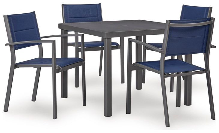 Point Bonita Blue Upholstered Outdoor Sling Arm Chair Set of 4