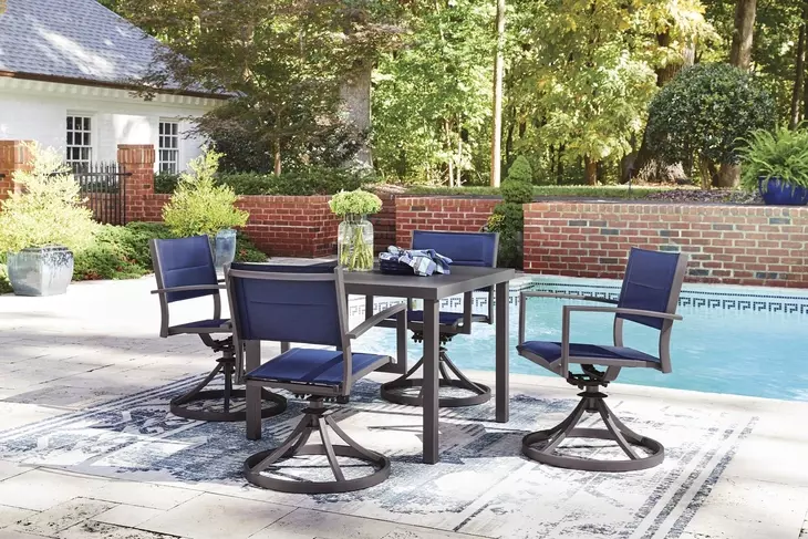 Point Bonita Blue Outdoor Sling Swivel Chair Set of 2