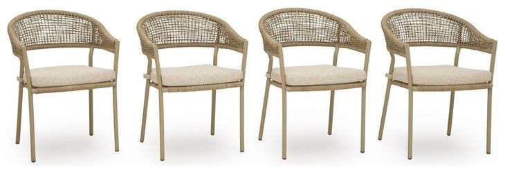 Ocean Park Beige Performance Fabric Outdoor Arm Chair with Cushion Set of 4