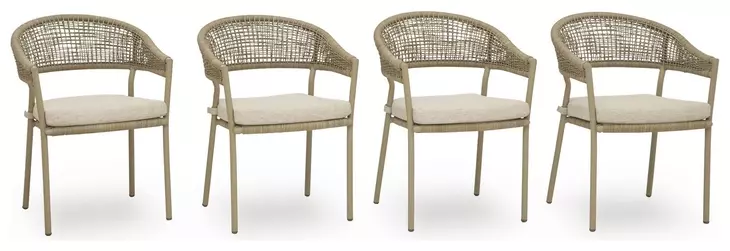 Ocean Park Beige Performance Fabric Outdoor Arm Chair with Cushion Set of 4