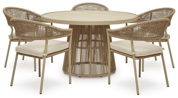 Ocean Park Beige Performance Fabric Outdoor Arm Chair with Cushion Set of 4