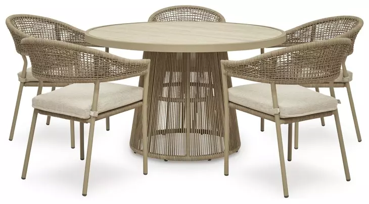 Ocean Park Beige 49" Round Outdoor Sintered Stone Top Dining Table
