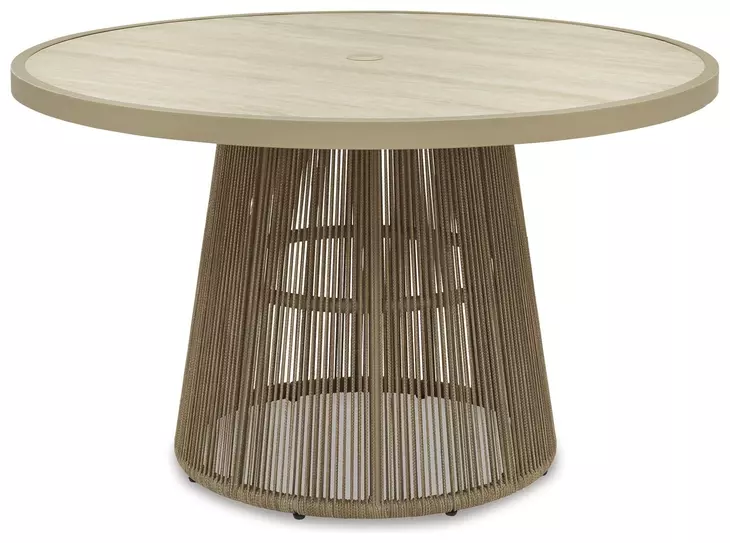 Ocean Park Beige 49" Round Outdoor Sintered Stone Top Dining Table