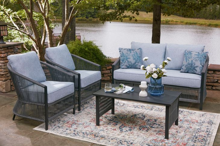 Bodega Island Gray and Brown Performance Fabric 4 Piece Outdoor Conversation Set