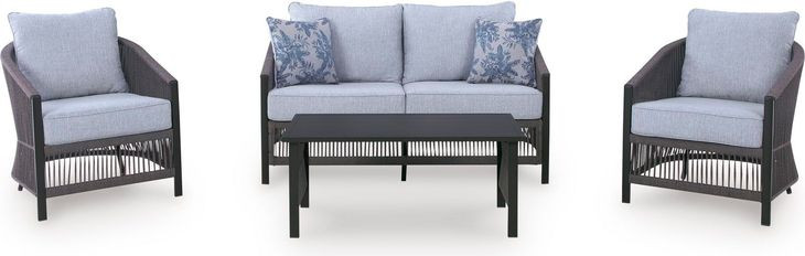 Bodega Island Gray and Brown Performance Fabric 4 Piece Outdoor Conversation Set