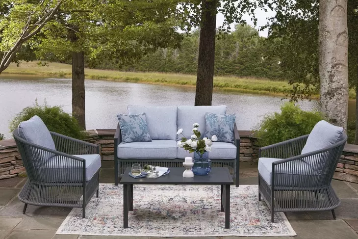 Bodega Island Gray and Brown Performance Fabric 4 Piece Outdoor Conversation Set