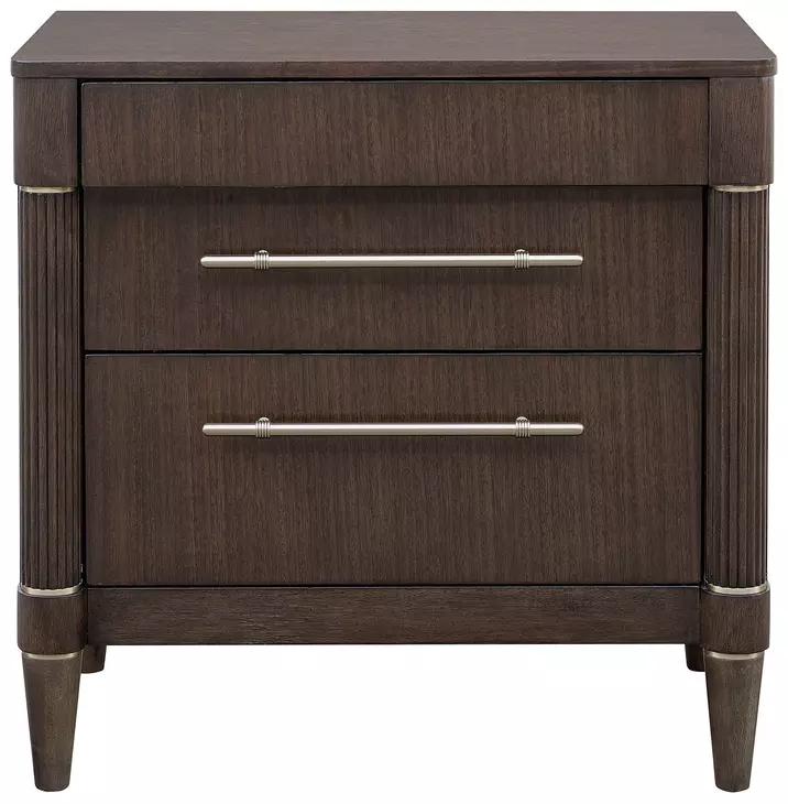Oakridge Medley Piano Brown 3 Drawer Nightstand with USB Charging and LED Lighting