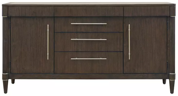 Oakridge Medley Piano Brown Glass Top 2 Door Buffet with Storage Drawer
