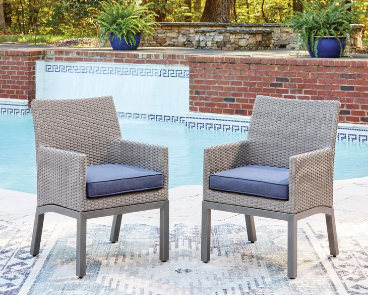 Dillon Beach Blue Performance Fabric Outdoor Arm Chair with Cushion Set of 2
