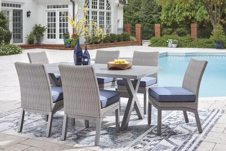 Dillon Beach Blue Performance Fabric Outdoor Side Chair with Cushion Set of 2