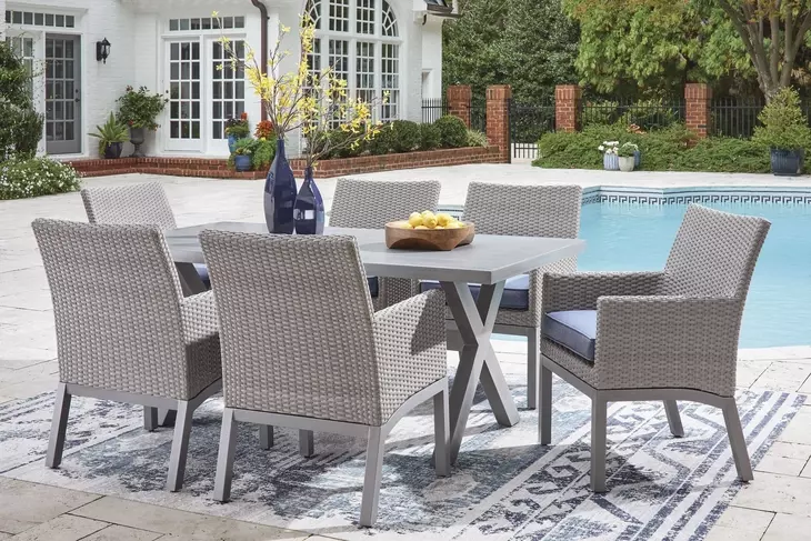 Dillon Beach Blue Performance Fabric Outdoor Arm Chair with Cushion Set of 2