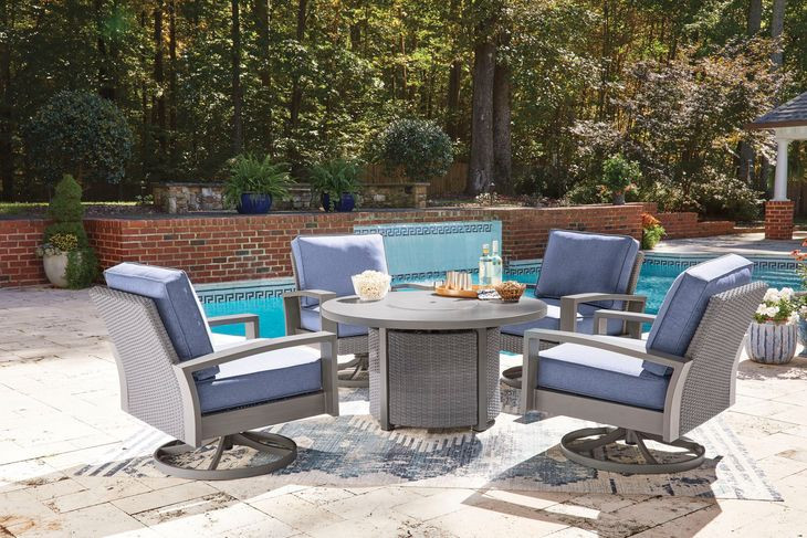 Dillon Beach Gray 48" Round Outdoor Fire Pit Dining Room Set