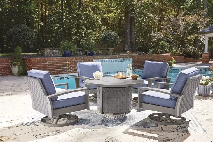 Dillon Beach Gray 48" Round Outdoor Fire Pit Dining Room Set