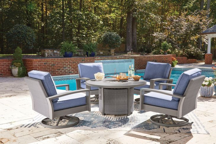 Dillon Beach Gray 48" Round Outdoor Fire Pit Dining Room Set