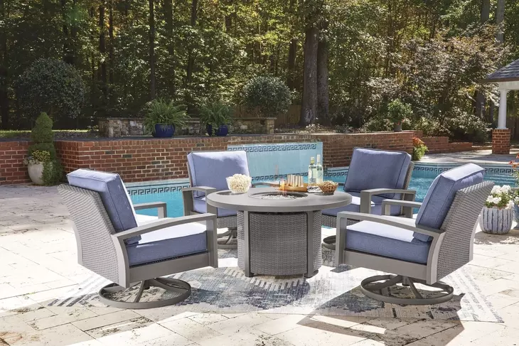 Dillon Beach Gray 48" Round Outdoor Fire Pit Dining Room Set