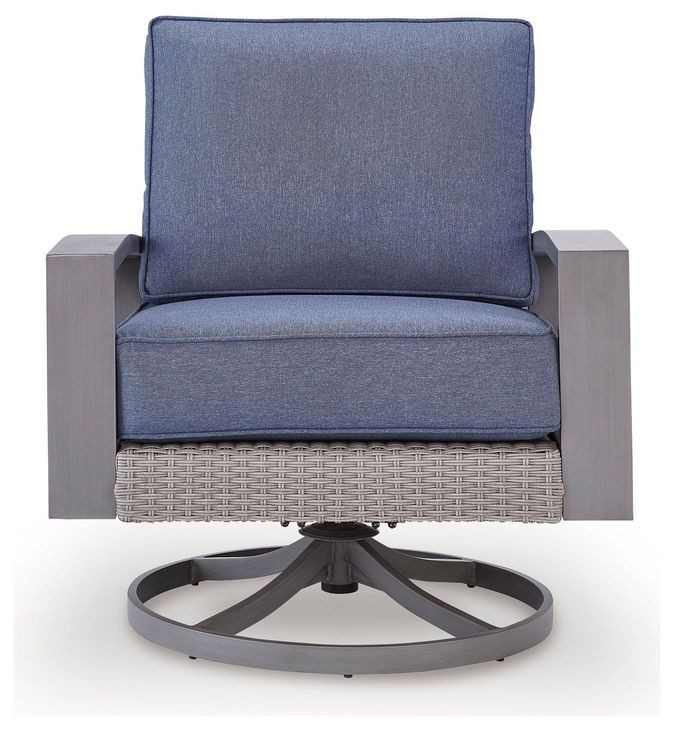 Dillon Beach Blue Performance Fabric Outdoor Swivel Lounge Chair