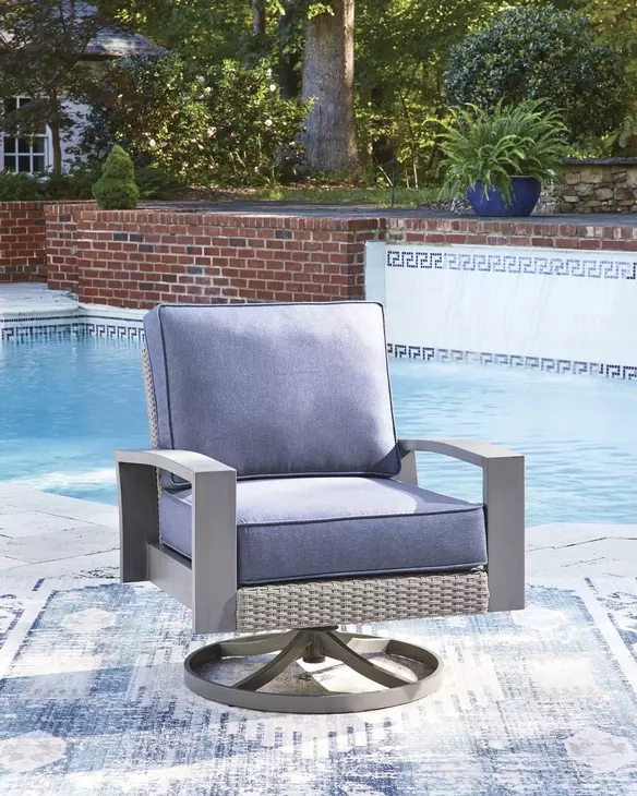 Dillon Beach Blue Performance Fabric Outdoor Swivel Lounge Chair