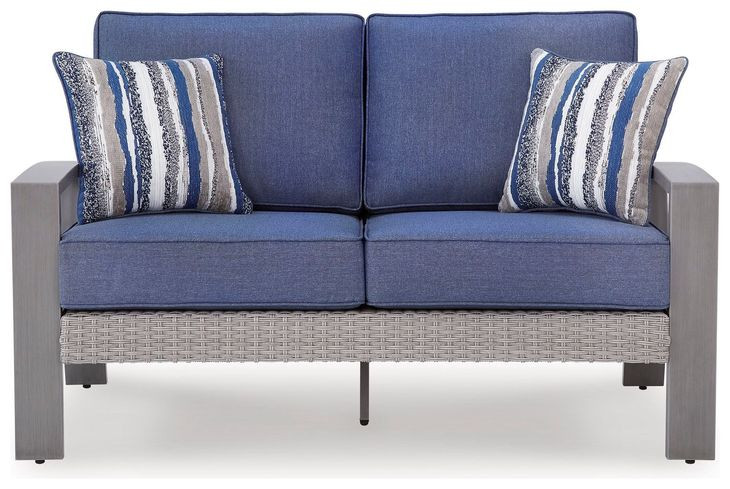 Dillon Beach Blue Performance Fabric 59" Outdoor Loveseat with Cushion