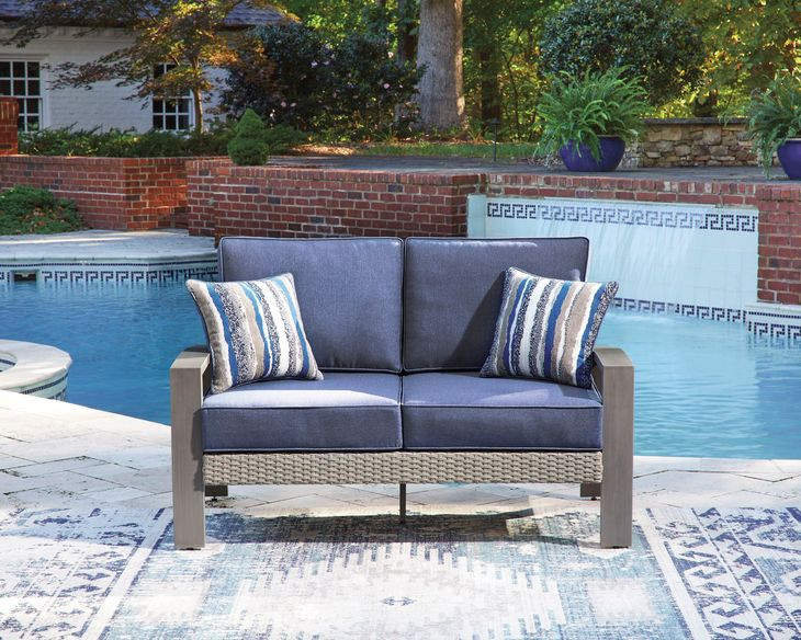 Dillon Beach Blue Performance Fabric 59" Outdoor Loveseat with Cushion