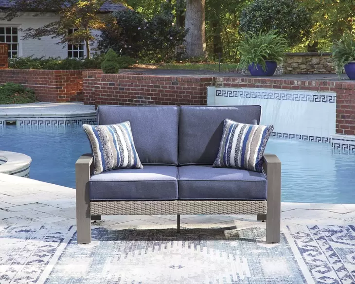 Dillon Beach Blue Performance Fabric 59" Outdoor Loveseat with Cushion