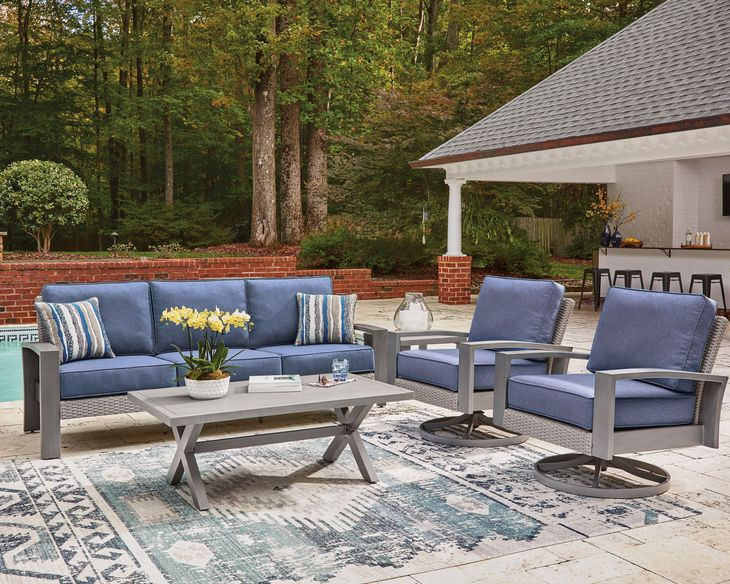 Dillon Beach Blue Performance Fabric Outdoor Swivel Lounge Chair