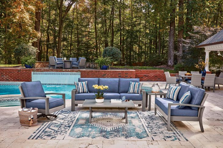 Dillon Beach Blue Performance Fabric Outdoor Living Room Set