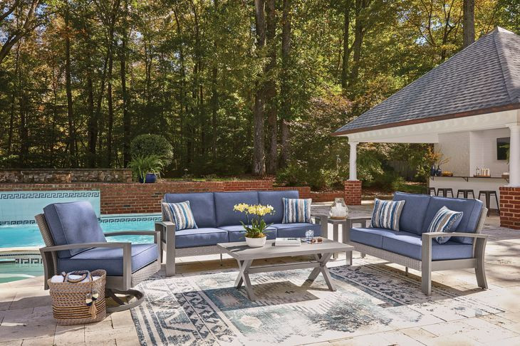 Dillon Beach Blue Performance Fabric 85" Outdoor Sofa with Cushion