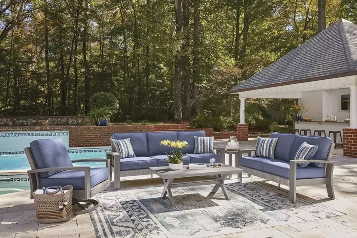 Dillon Beach Blue Performance Fabric 85" Outdoor Sofa with Cushion