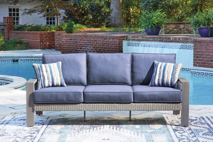 Dillon Beach Blue Performance Fabric 85" Outdoor Sofa with Cushion