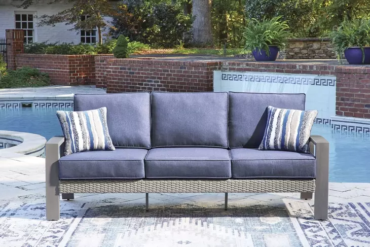 Dillon Beach Blue Performance Fabric 85" Outdoor Sofa with Cushion