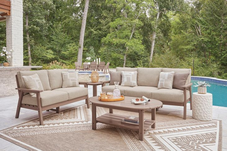 Cliffs Beach Driftwood Oval Outdoor Occasional Table Set