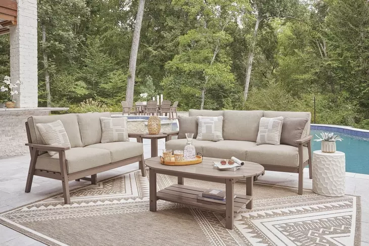 Cliffs Beach Driftwood Oval Outdoor Occasional Table Set