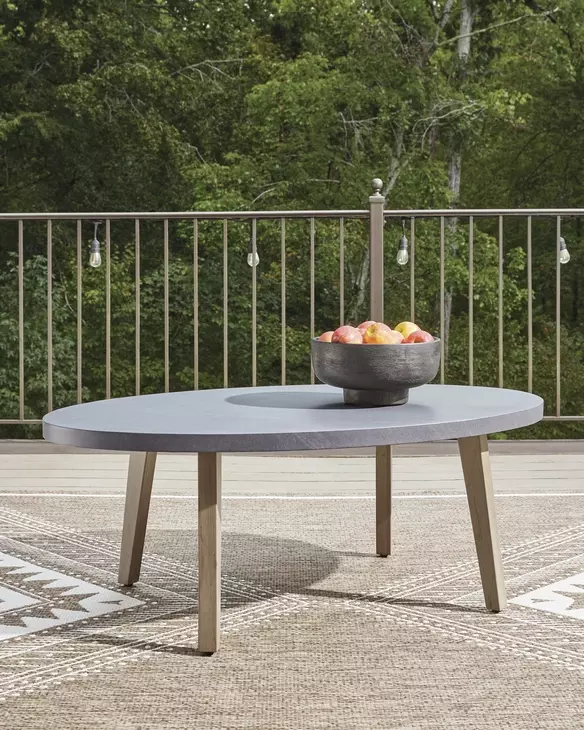 Francis Beach Natural and Gray Oval Outdoor Coffee Table