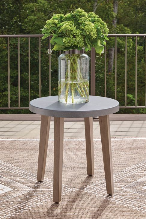 Francis Beach Natural and Gray Round Outdoor Stone Top End Table