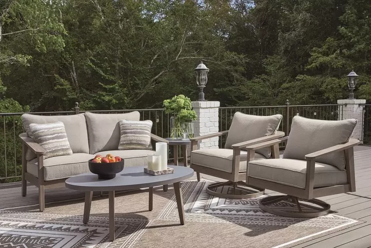 Francis Beach Natural and Gray Round Outdoor Stone Top End Table
