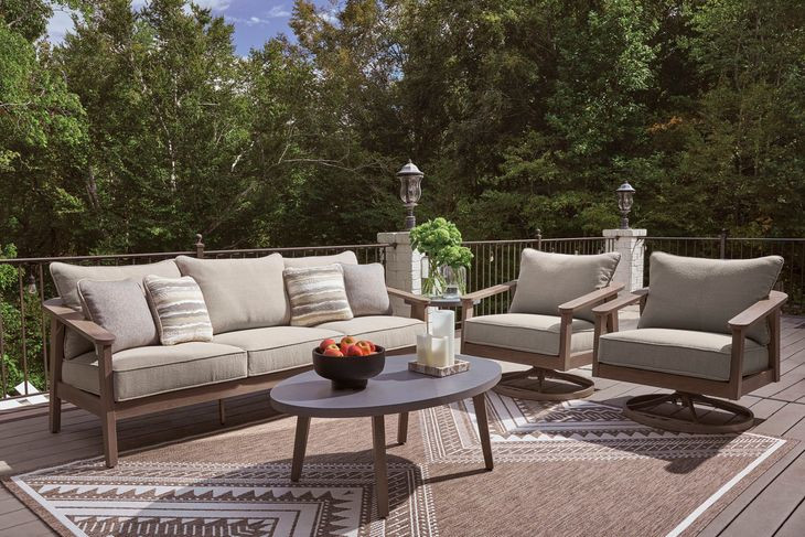 Francis Beach Natural and Gray Oval Outdoor Occasional Table Set