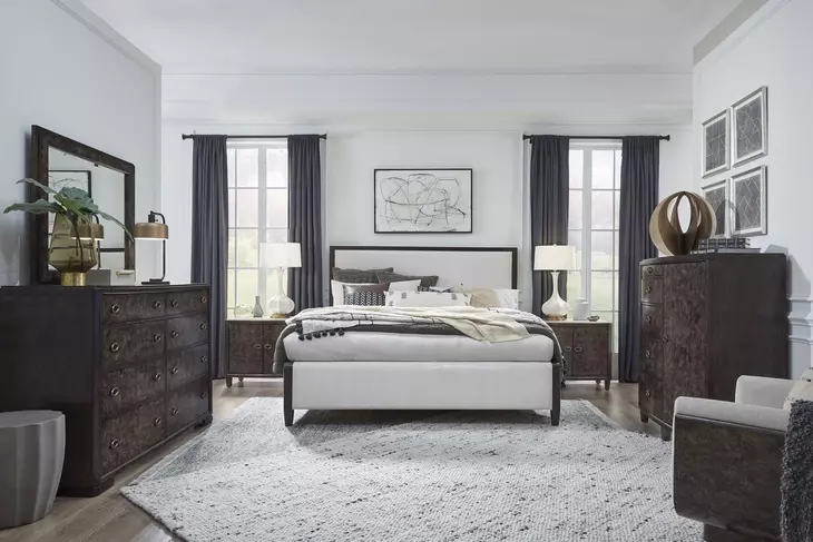 Timberlyn Espresso and Cream King Upholstered Panel Bed