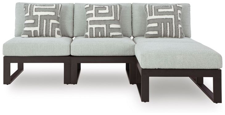 Beachloft Gray Performance Fabric 4 Piece Modular Outdoor Sectional with Pillows