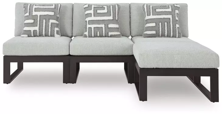 Beachloft Gray Performance Fabric 4 Piece Modular Outdoor Sectional with Pillows