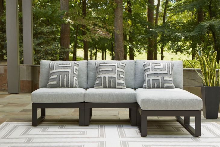 Beachloft Gray Performance Fabric 4 Piece Modular Outdoor Sectional with Pillows