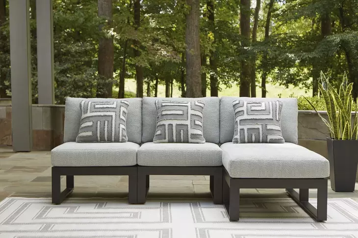 Beachloft Gray Performance Fabric 4 Piece Modular Outdoor Sectional with Pillows