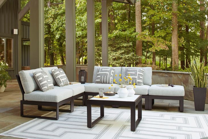 Beachloft Gray Performance Fabric Upholstered Outdoor Square Ottoman